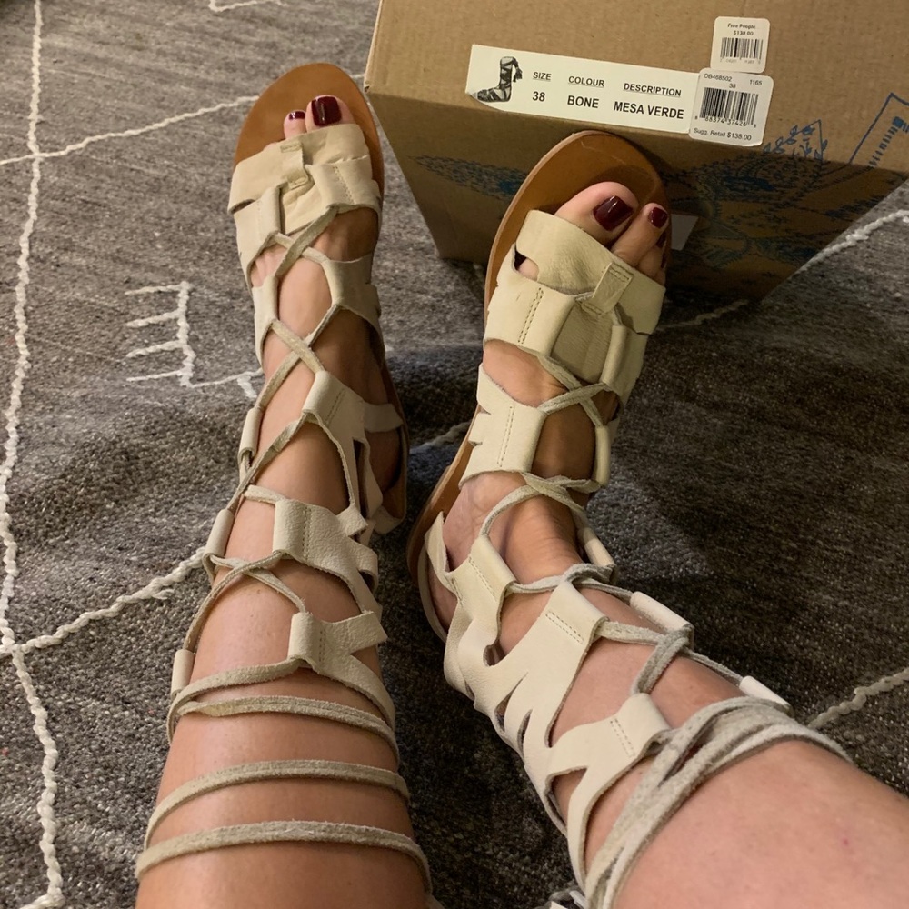 Free People Bone Gladiator Lace-Up Sandals